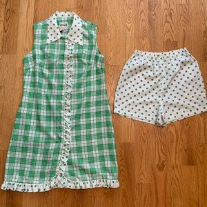 [Sold] True vintage 1960s two piece set ruffle shift dress and shorts mod Barbie